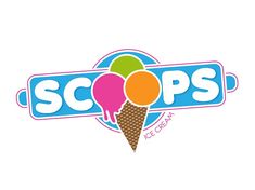 an ice cream logo with the word scoops on it and balloons in the middle