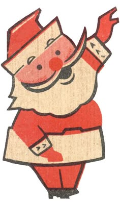 a drawing of a santa clause with his arms in the air and one hand on his hip