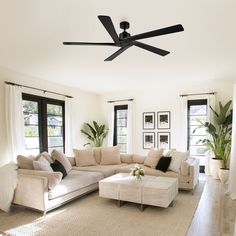 a living room filled with furniture and lots of windows