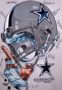 a drawing of a football helmet with cowboys written on it