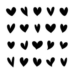 black hearts are arranged in the shape of different shapes and sizes on a white background