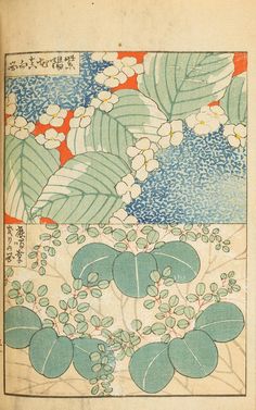 an old book with flowers and leaves on the cover, in japanese art period style