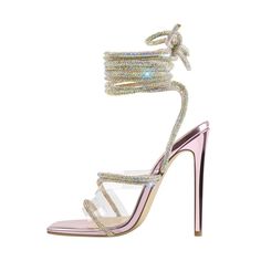 Purple Rhinestone Clear Band Ankle Strap Stiletto High Heel Sandals – Onlymaker Crystal Lace, Hip Pads, Modern Sandals, Handmade Sandals, Pu Heels, Purple Rhinestone, Drag Queens, Stiletto Sandals, Summer Sandals