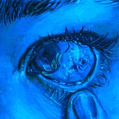 a painting of an eye with blue background