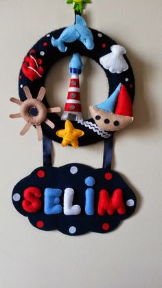 Keçe Dünyama Hoşgeldiniz: İkinci Keçe Deniz Temalı İsimli Kapı Süsü Baby Door Wreaths, Felt Keychain, Felt Beads, Felt Banner, Felt Art, Craft Work