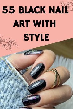 Black Nail Designs Almond, Black Elegant Nails, Black Cat Eye Nails Design, Black Nails Art Designs, Glossy Black Nails, Edgy Nail Designs, Elegant Black Nails, Nails Inspiration Black