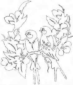 two birds are sitting on a branch with flowers