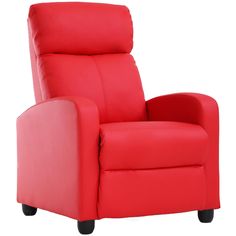 a red recliner chair with black legs