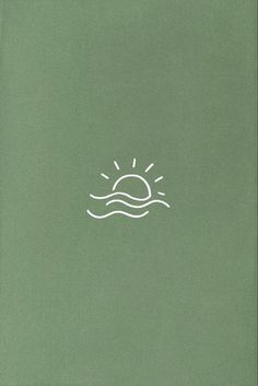 an open book with the sun and water drawn on it's cover, in front of a green background