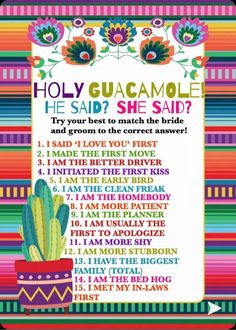 Final Fiesta Games, Taco Bout Love Bridal Shower Games, Taco About Love Bridal Shower Ideas, Fiesta Theme Games, Mexican Themed Bridal Shower Ideas Taco Bar, Hens Brunch, Tacos And Tequila Bridal Shower Ideas, Fiesta Couples Shower Ideas, Cinco De Mayo Bridal Shower Ideas