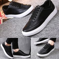 Luxury Brand Casual Leisure Street Style Shoes for men - wanahavit - wanahavit Black Sneakers With Rubber Sole, Trendy Black Flat Sneakers, Black Skate Shoes With Rubber Sole, Black Skate Shoes With Rubber Sole And Flat Heel, Black Flat Casual Sneakers, Casual Black Flat Sneakers, Trendy Black Leather Skate Shoes, Casual Skate Shoes With Textured Sole And Round Toe, Black Casual Slip-on Skate Shoes