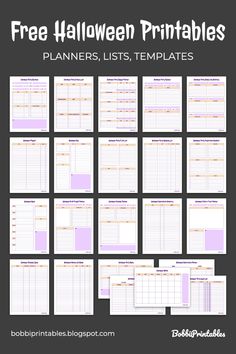 the free halloween printables list for planners, lists and calendars is shown