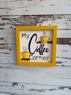 a sign that says my coffee corner hanging on a wall