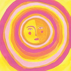 a painting of a sun with two faces in the center