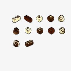 several different types of chocolates on a white background