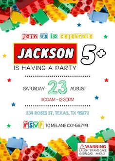 Printable Editable customizable Lego birthday party invitation digital template. Instant download invite. All the invitations are for self-editing. You will edit your template in Canva. It’s easy whether you're using the web browser or the app. Related Tags: lego invitation, lego birthday, building blocks, lego invite, lego party, bricks invitation, editable invitation, birthday invitation, printable invitation, invite template, ninjago evite, constructor invite, boy birthday How it works: After Lego Party Invitations Free Printables, Lego Party Invite, Lego Party Ideas Decoration, Lego Theme Birthday Party, Lego Invite, Lego Party Invitations, Lego Invitation, Lego Birthday Invitations, Lego Invitations