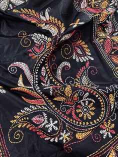 Gorgeous Black color Saree handwoven Kantha stitch work. The base of saree is in Black color while the kantha work has been done Multi Color thread. Item: SareeColor : Black with Multi Color threadsBase Fabric: Bangalori Silk Blouse piece : YesBlouse material: Bangalori Silk Work: Handloom, Kantha Work Fall & Edging (Yes/No) : Yes Disclaimer :-- Color variation is possible due to various reasons like phone or desktop setting, resolution etc. Please don't hold us responsible. Our aim is to put th Black Color Saree, Bengal Saree, Saree Colors, Kantha Sarees, Stitch Work, Bandhani Saree, Kantha Work, Kantha Stitch, Readymade Blouse