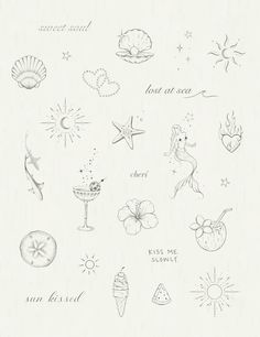 a drawing of different things that are drawn in pencil and ink on paper, with the words lost at sea above them