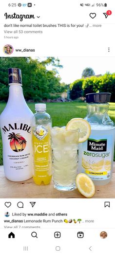 an instagram page with lemonade, vodka and gin