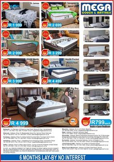 an advertisement for mattresses and bedding with prices