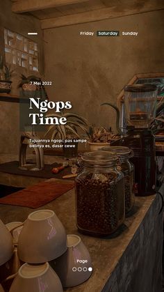 an image of a website page with food items on the counter and coffee beans in jars