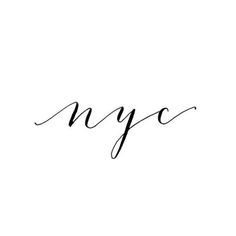 the word nyc written in cursive writing on a white background with black ink