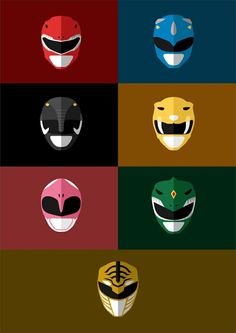 six different types of helmets with faces on them