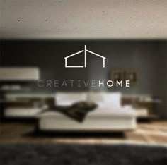 the logo for creative home is displayed in front of a living room with couches and coffee table