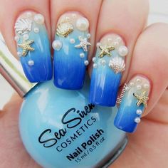 Nail Art Summer Beach, Nail Hot, Tropical Nail Designs, Beach Nail Art, Nails Beach, Sea Nails, Tropical Nails, Mermaid Nails