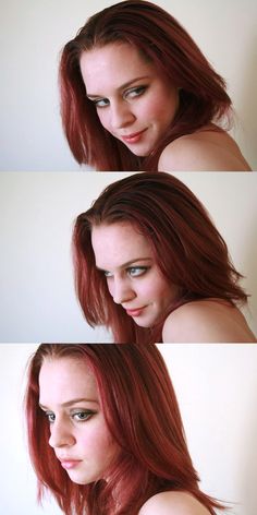 three different pictures of a woman with red hair