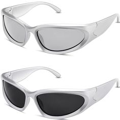 PRICES MAY VARY. These wrap around sunglasses meet your daily outfit while protect your eyes from UV, wind, and dust A high fashion accessory for daily wear. Ideal for driving, cycling, running, shopping, taking photos, fishing, golfing, and other outdoor activities UV400 Protection: Our wrap around sport sun glasses offer UV protection while ensuring the clear & natural sight Unique Look: The trendy eyeglasses give a strong personal style to show your fashion attitude Material: Made of high-qua Silver Glasses, Wrap Around Sunglasses, Futuristic Sunglasses, Sunglasses Silver, High Fashion Accessories, Sunglasses Women Fashion, Shades Sunglasses, Cool Sunglasses, Rectangle Sunglasses