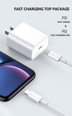 an iphone charger with the fast charging plugged into it and attached to a phone