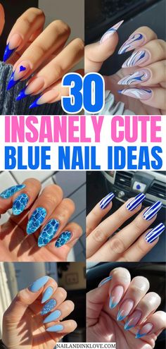 blue nail ideas, blue nails, blue nail designs, Korean blue nails, short blue nails, summer nails 2024, ocean nails, beachy nails, July 4th nails, 4th of July nails, July 4th nail ideas, 4th of July nail ideas, July 4th nail designs 2024 Neon Blue Nail Designs, Blue Nails For The Beach, Blue Nails Ideas Summer, Blue Fingernail Designs, Cute Unique Nail Ideas, Blue Acrylic Nails Ideas Summer, Different Color Blue Nails, Summer Blue Nails Design, Neon Blue Nails Design