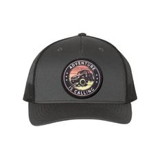 Hats-Richardson Adventure is Calling - Goats Trail Vintage Black Hat For Outdoor, Vintage Black Outdoor Hat, Black Flat Brim Baseball Cap For Outdoor Activities, Black Flat-brimmed Baseball Cap For Outdoor Activities, Black Hats With Curved Bill For Outdoor, Black Flat Brim Trucker Hat For Camping, Black Curved Bill Hat For Outdoor, Black Flat Brim Hat For Outdoor Activities, Black Snapback Baseball Cap For Camping