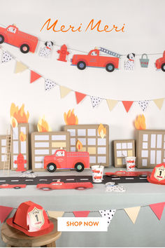 a fire truck themed birthday party with decorations