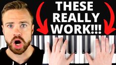 a man with his hands on the keys of a piano that says, these really work