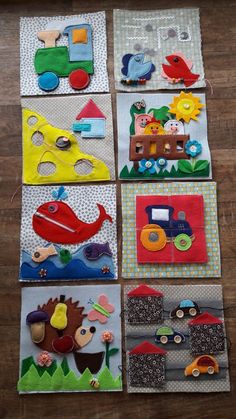 several different pieces of children's artwork made out of fabric