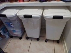 Flour Storage Containers, Dog Food Storage Diy, Kitchen Towels Storage, Dogs Room, Diy Food Storage, Rubbermaid Storage, Diy Storage Containers, Flour Storage, Bulk Storage