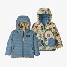 Keep them warm with the Baby Reversible Down Sweater Hoody. It has a lightweight, windproof 1.6-oz 30-denier NetPlus® 100% postconsumer recycled nylon ripstop shell made from recycled fishing nets to help reduce ocean plastic pollution; with a PFC-free DWR finish (durable water repellent coating that does not contain perfluorinated chemicals). It reverses to a contrasting print made of 100% recycled polyester taffeta fabric. Insulated with 700-fill-power 100% Recycled Down (duck and goose down r Ocean Plastic Pollution, Baby Patagonia, Toddler Jacket, Fishing Nets, Plastic Pollution, Toddler Hoodie, All Kids, Rei Co-op, Outdoor Outfit