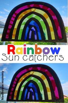 Coloured Cellophane Crafts, Sun Catcher Crafts For Kids, Tissue Paper Window Art, Sun Catcher Preschool, Window Crafts For Kids, Rainbow Suncatcher Craft, Spring Sun Catcher Craft, Cellophane Sun Catcher, Tissue Paper Rainbow Craft