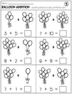 balloons addition worksheet for kids