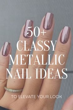 50 + Metallic Nail Ideas - the gray details Champagne Nails Opi, Chrome Vs Holographic Nails, Muted Gold Nails, Metallic And Glitter Nails, Nude Nail With Chrome, Metallic Shellac Nails, Nail Ideas Acrylic Chrome, Chrome Minimalist Nails, Charcoal Grey Chrome Nails