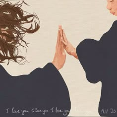 a painting of two people holding hands with the words i love you, jesus and mary