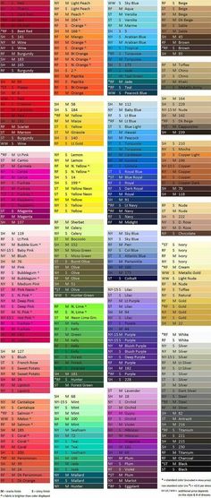 the color chart for all different colors in this page is an excellent way to describe what they