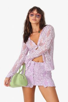 Piper Lace Set Lavender Tops With Button Closure, Hair Color Underneath, Rave Girl, Lace Blouse Long Sleeve, Lace Set, Fashion Now, Lace Long Sleeve, Feminine Outfit, Womens Clothing Sizes