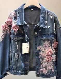 Blue Jean Jacket Outfits, Autumn Jeans, Embroidery Jeans Jacket, Denim Jacket Long, Women Denim Jacket, Flower Jeans, Jeans Coat, Diy Jeans