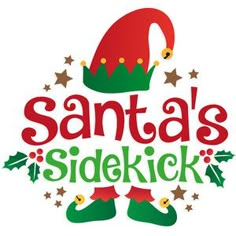 the santa's sidekick logo is shown in red and green