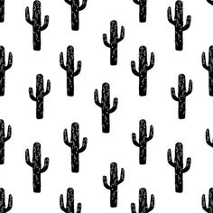 a black and white cactus pattern on a white background