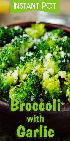 broccoli with garlic in a wooden bowl