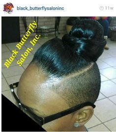 Shaved Sides Updo Black Women, Sew In With Undercut, Ponytail With Shaved Sides And Back, Side Shaved Hairstyles Short, Undercut Afro, One Side Shaved Hairstyles, Mohawk Ponytail, Shaved Side, Braids With Shaved Sides